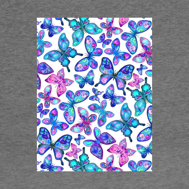 Watercolor Fruit Patterned Butterflies - aqua and sapphire by micklyn